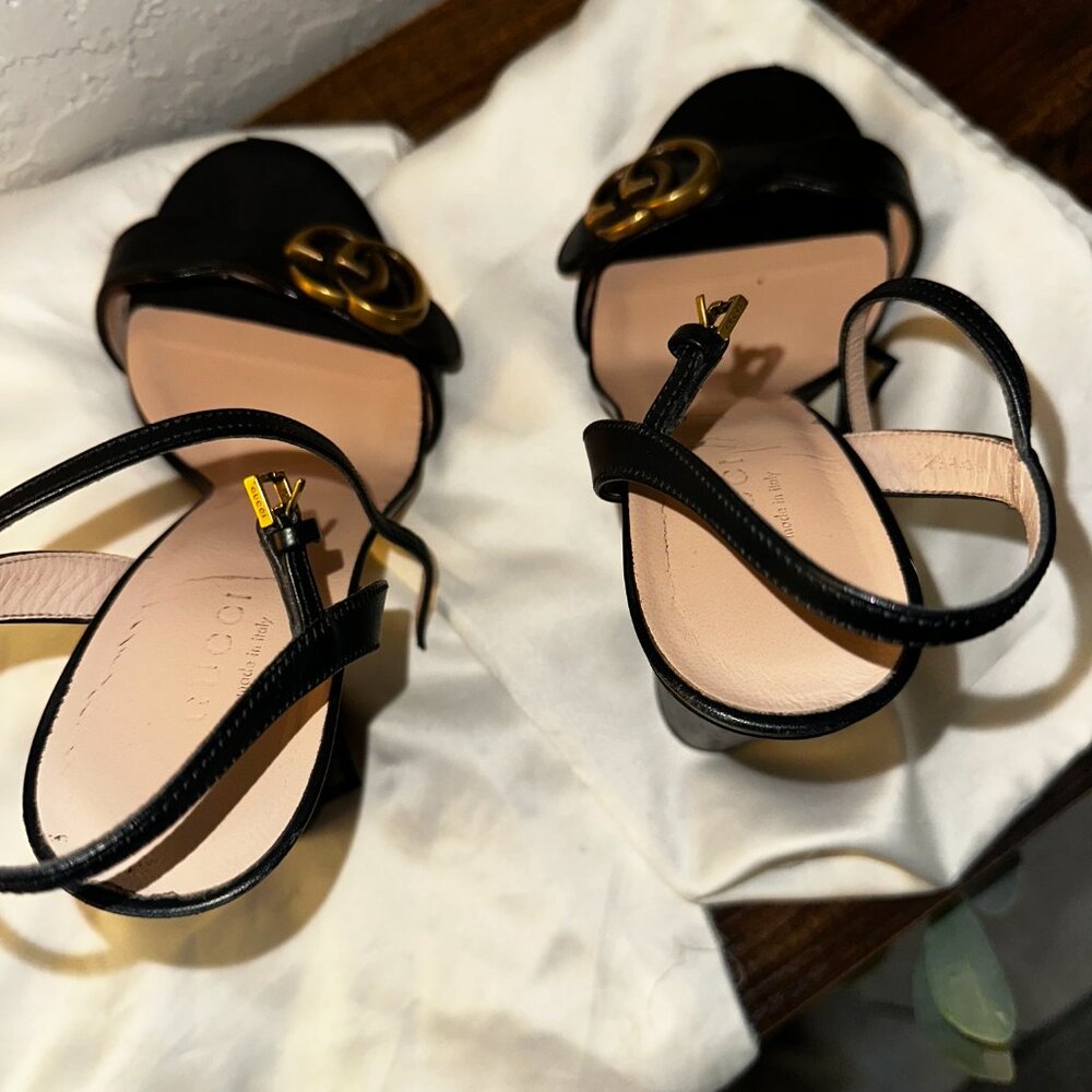 Black Gucci Marmont Ankle Wrap Sandals - Picture 4 of 10